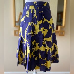 Moschino Navy & Yellow Floral A-Line Pleated Skirt